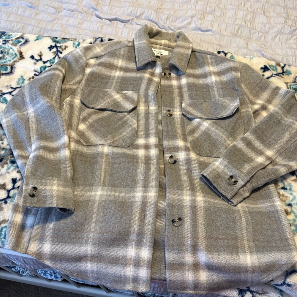 Classic Gray Plaid women's Shirt Jacket